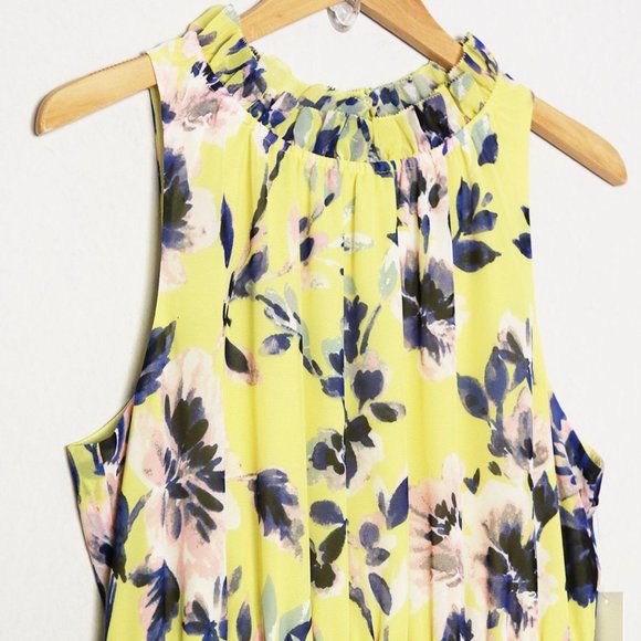 NEW Eliza J Floral Asymmetric Tiered Dress Plus 18 Citrus Yellow Halter - Picture 16 of 16